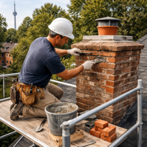Toronto chimney undergoing professional masonry repair