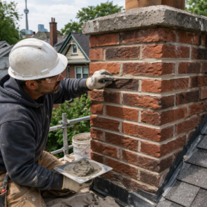 Chimney tuckpointing and mortar restoration on a Toronto home