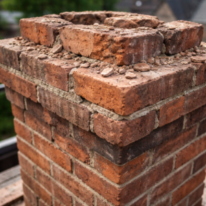 Close-up of chimney brick and mortar damage on a Toronto home