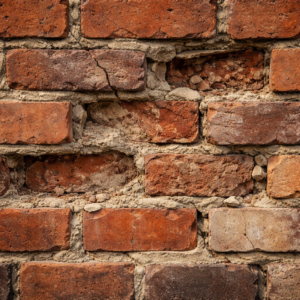 Close-up of cracked bricks and deteriorated mortar on a Toronto home