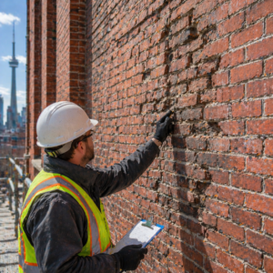 Large-scale masonry inspection on a Toronto commercial wall