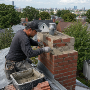 Mason restoring or rebuilding a chimney on a Toronto home