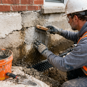 Toronto foundation wall being prepared for masonry waterproofing repair