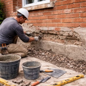 Foundation wall repair with mortar and parging work on a Toronto home