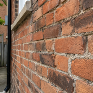 Close-up of aging brick and mortar on a Toronto home before restoration
