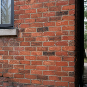 Aged mortar joints on an older Toronto brick wall