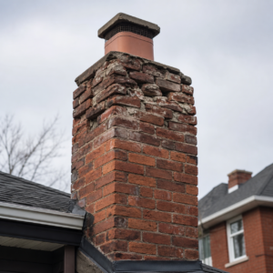Deteriorated upper brick chimney section that may need rebuilding