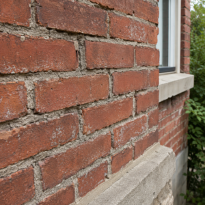 Failing mortar joints and light spalling on an older Toronto brick home