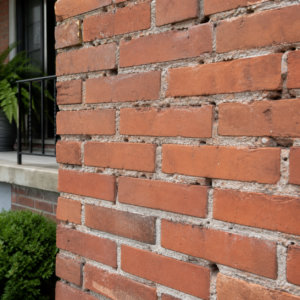 Failing mortar joints showing gaps and weathered brick edges