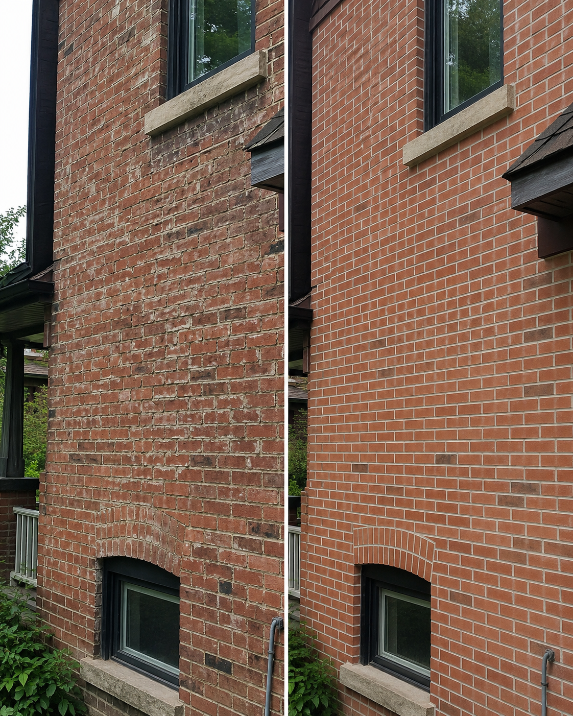 Full-wall repointing on an older Toronto brick home with clean restored mortar joints