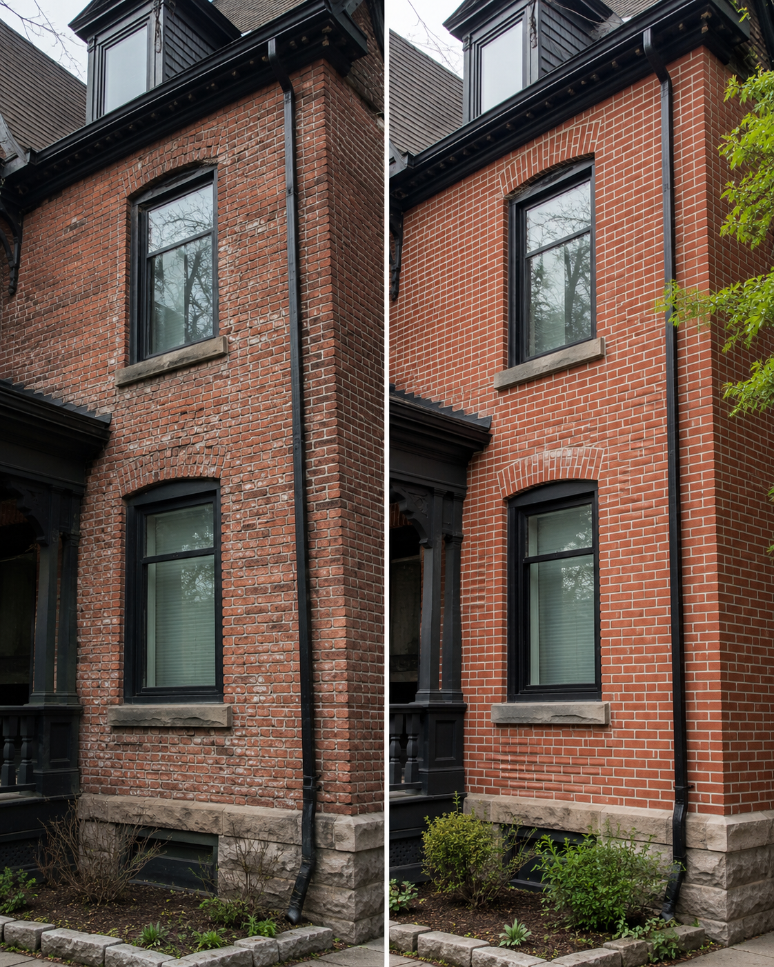 Heritage-style masonry repairs on an older Toronto brick home preserving original character