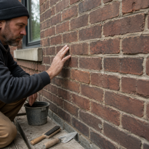 Toronto brick wall being checked for seasonal masonry repair timing.