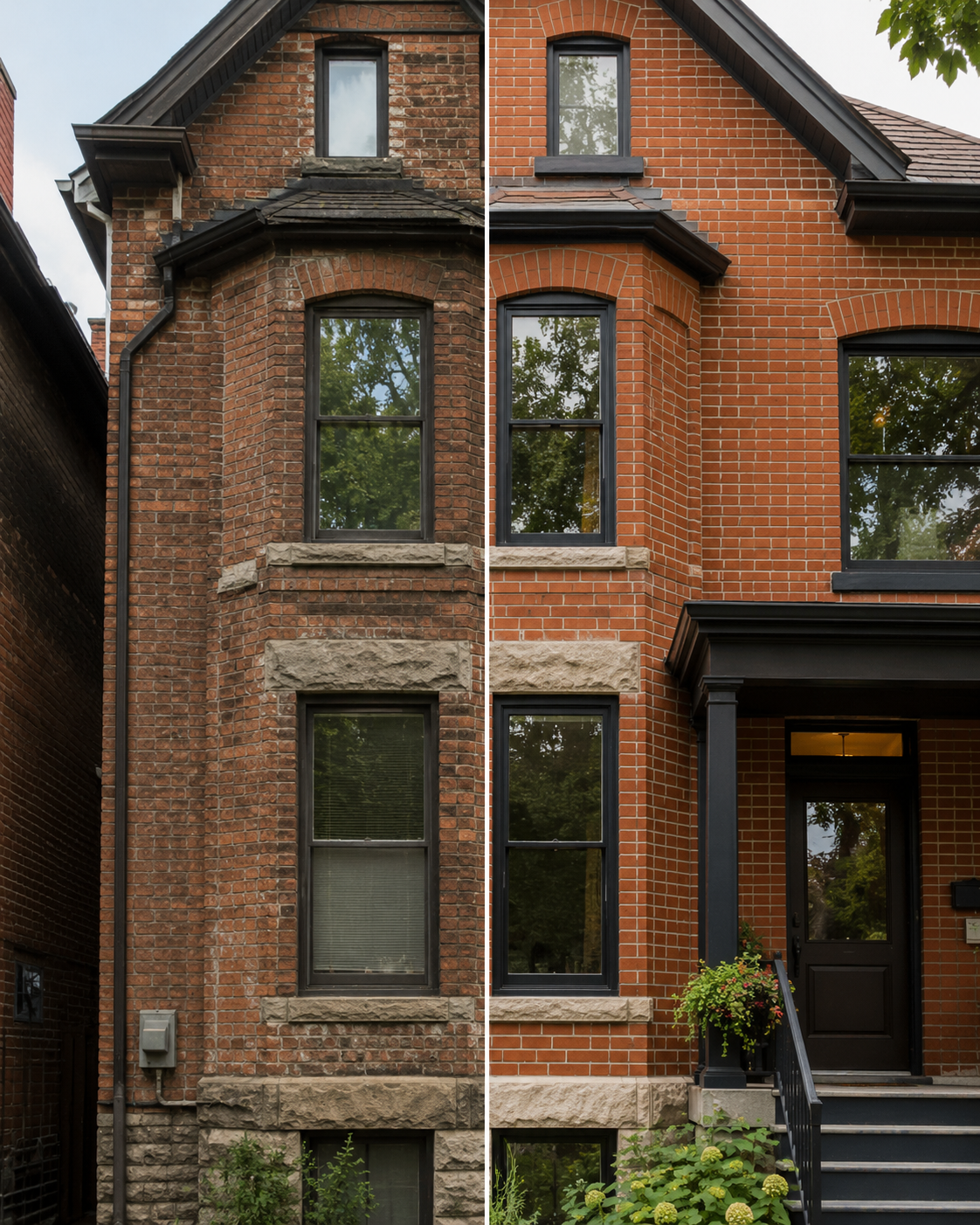 Older Toronto home brickwork restored with original character and clean masonry details