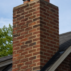 Older Toronto chimney showing weathered and restored mortar joints