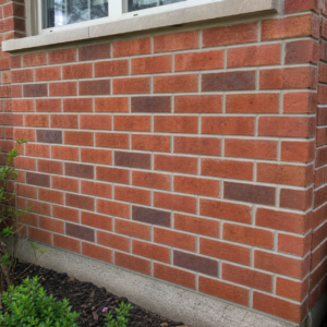 Repaired Toronto brick wall with replaced spalled bricks and restored mortar