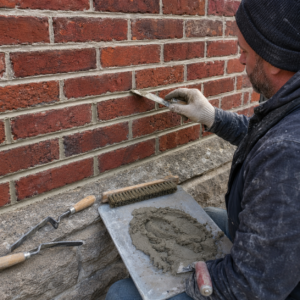 Tuckpointing older Toronto brickwork as part of repair and restoration.