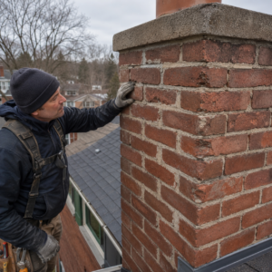 Mismatched old masonry repair on a Toronto brick wall.
