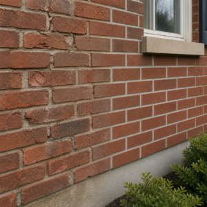 Spalled bricks beside repaired matching brickwork on a Toronto wall