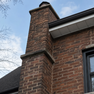 Weathered chimney mortar joints on a Toronto brick home