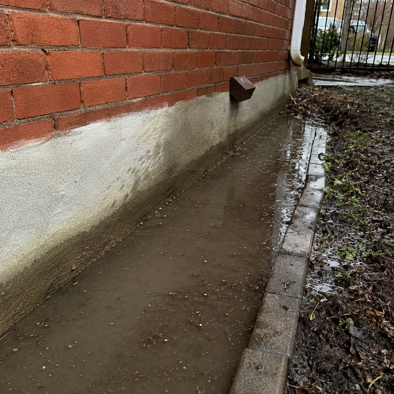 Water pooling beside the foundation of a Toronto home