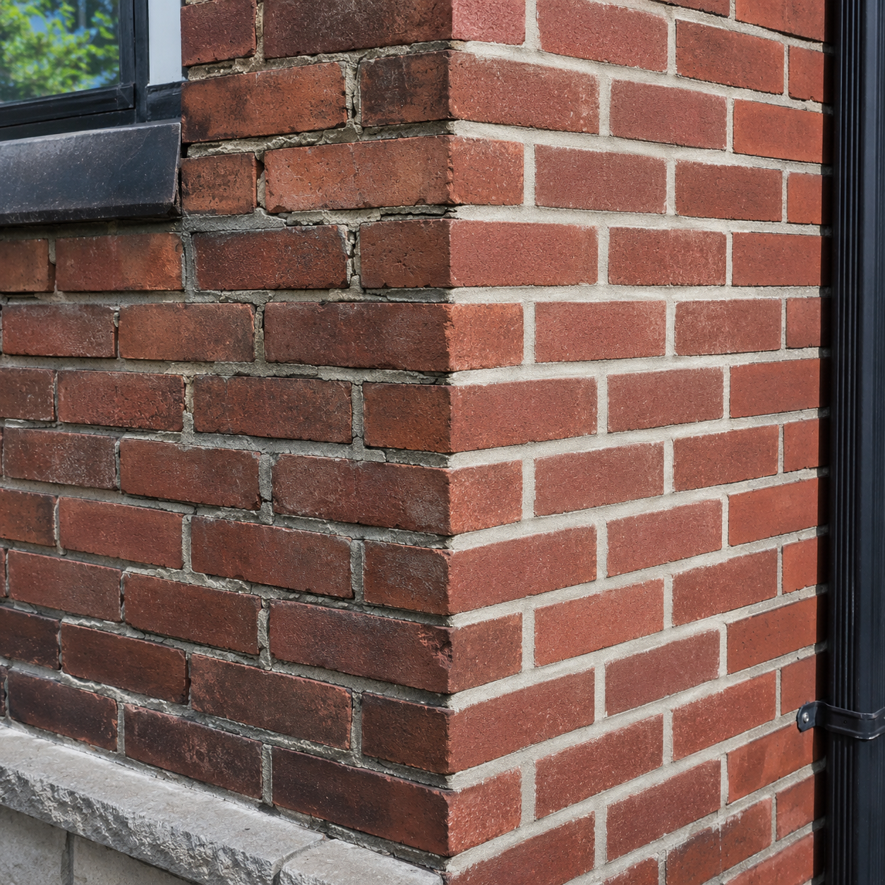 Cracked mortar joint repair on exterior brickwork in Toronto