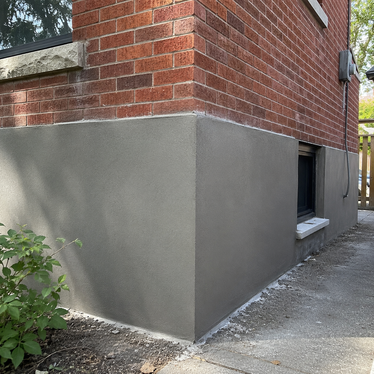 Parging and foundation coating repair on a Toronto home foundation wall