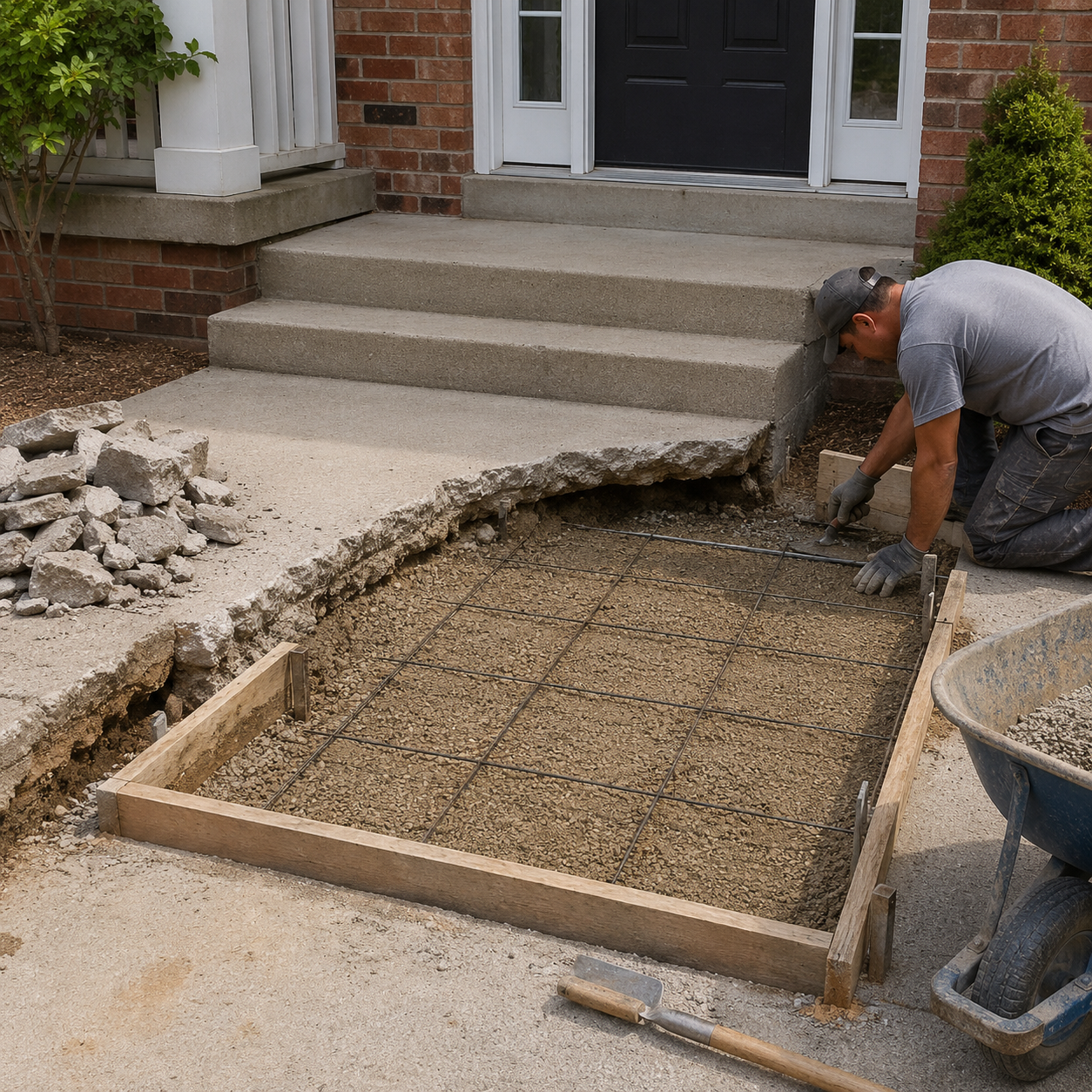 Damaged concrete removal and replacement for a residential entrance