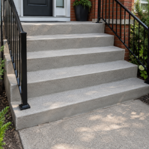 Concrete steps with improved slip-resistant surface texture.