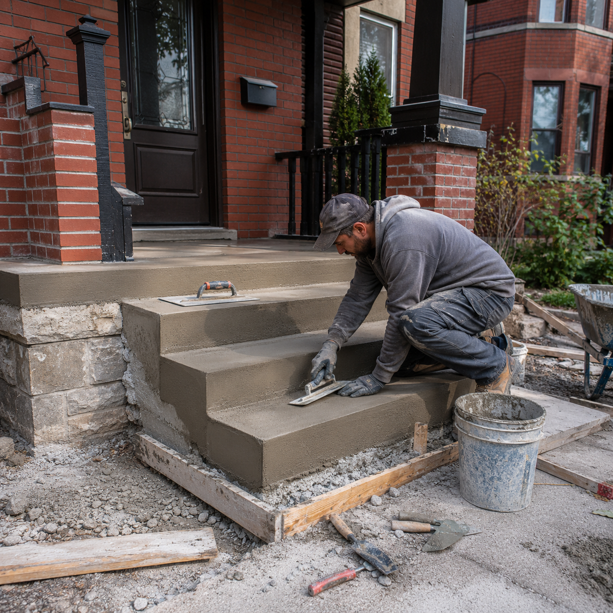 Concrete step repair and rebuilding at a Toronto home entrance