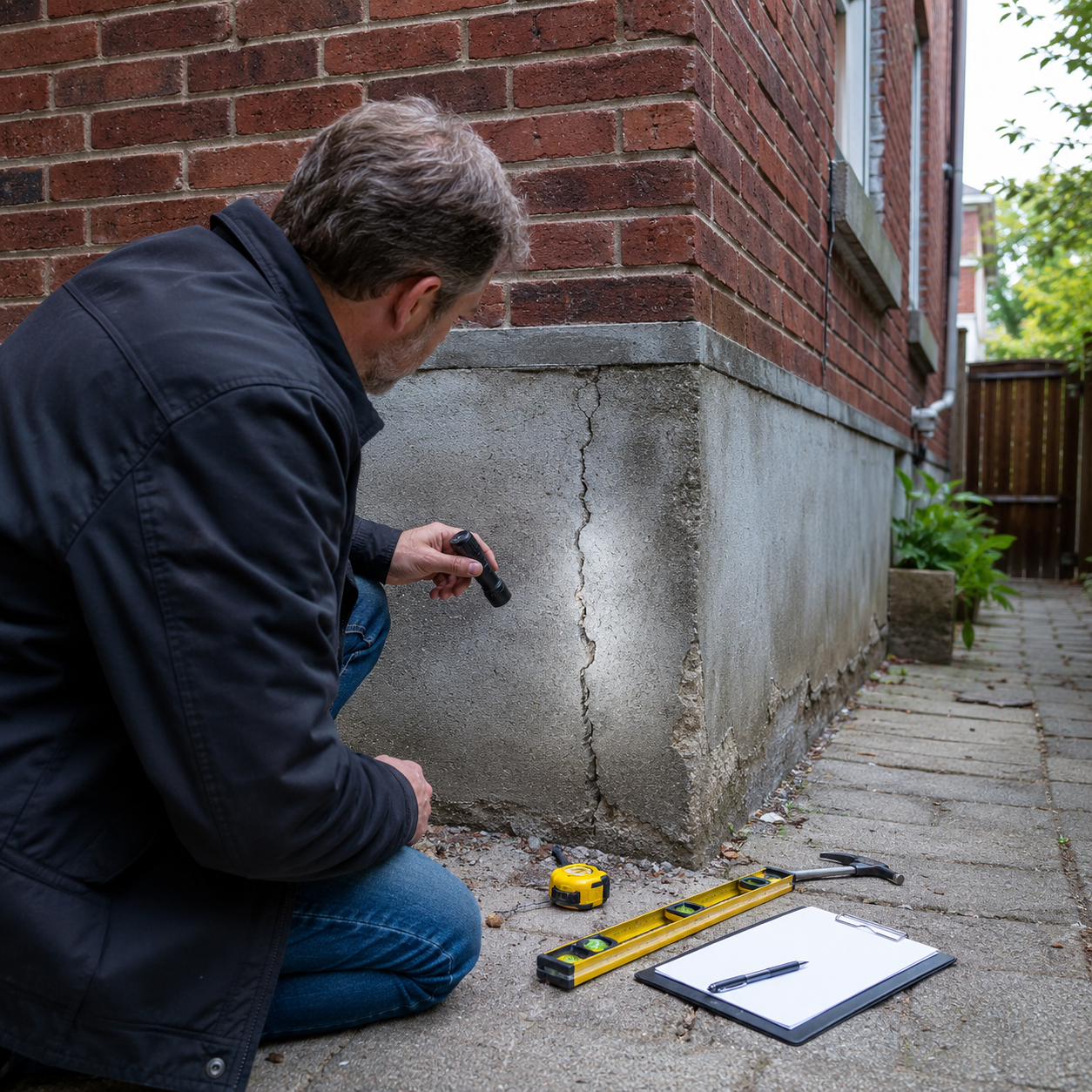 Exterior foundation waterproofing work on a Toronto home