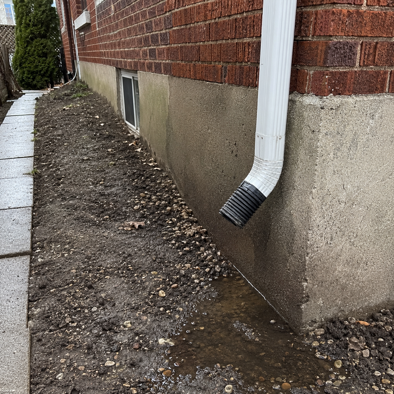 Drainage support and grading review beside a Toronto foundation wall