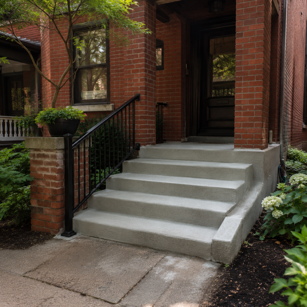 Concrete porch and step repair for an older Toronto brick home