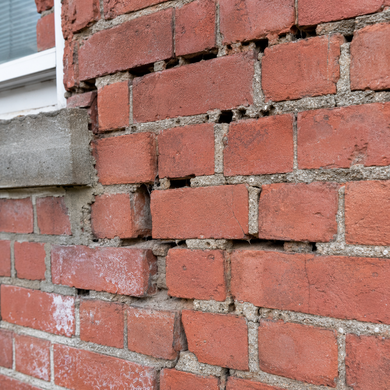 Loose bricks caused by weak mortar joints