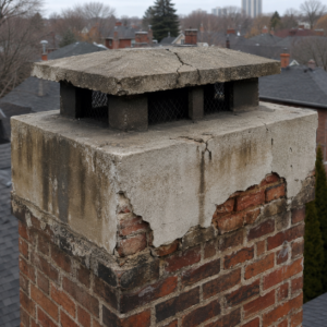 Cracked chimney cap and crown causing water exposure.
