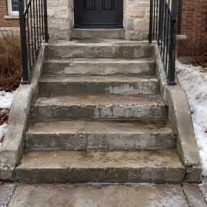 Toronto concrete steps showing freeze-thaw cracks and winter wear.