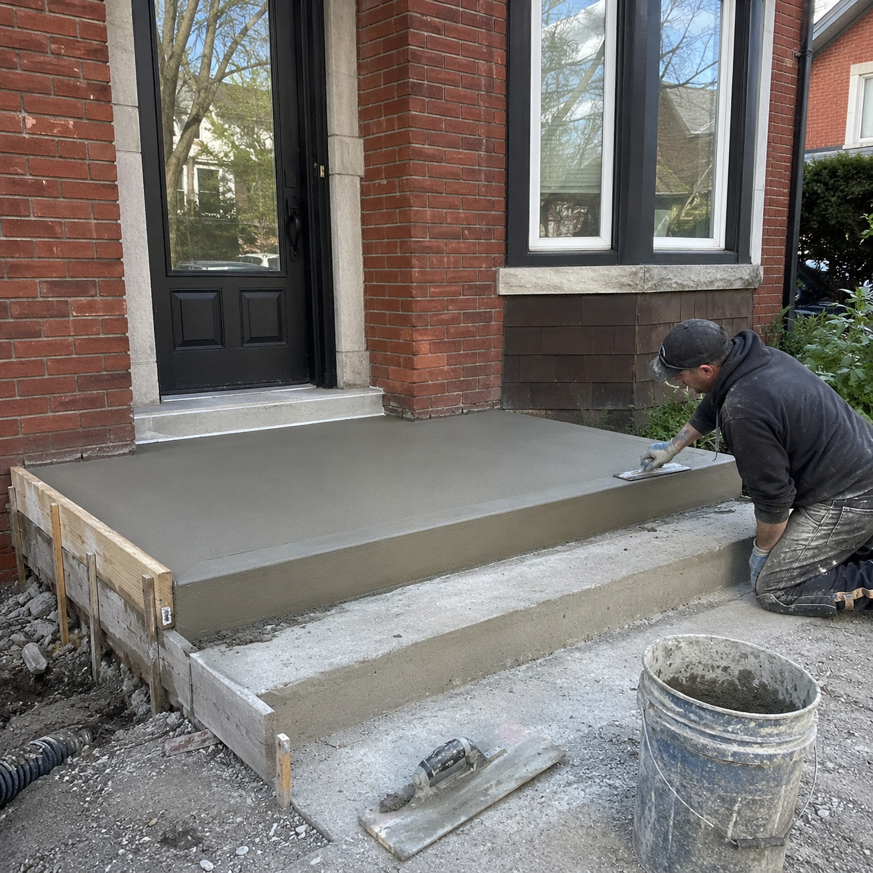 Concrete porch repair and replacement for an older Toronto brick home